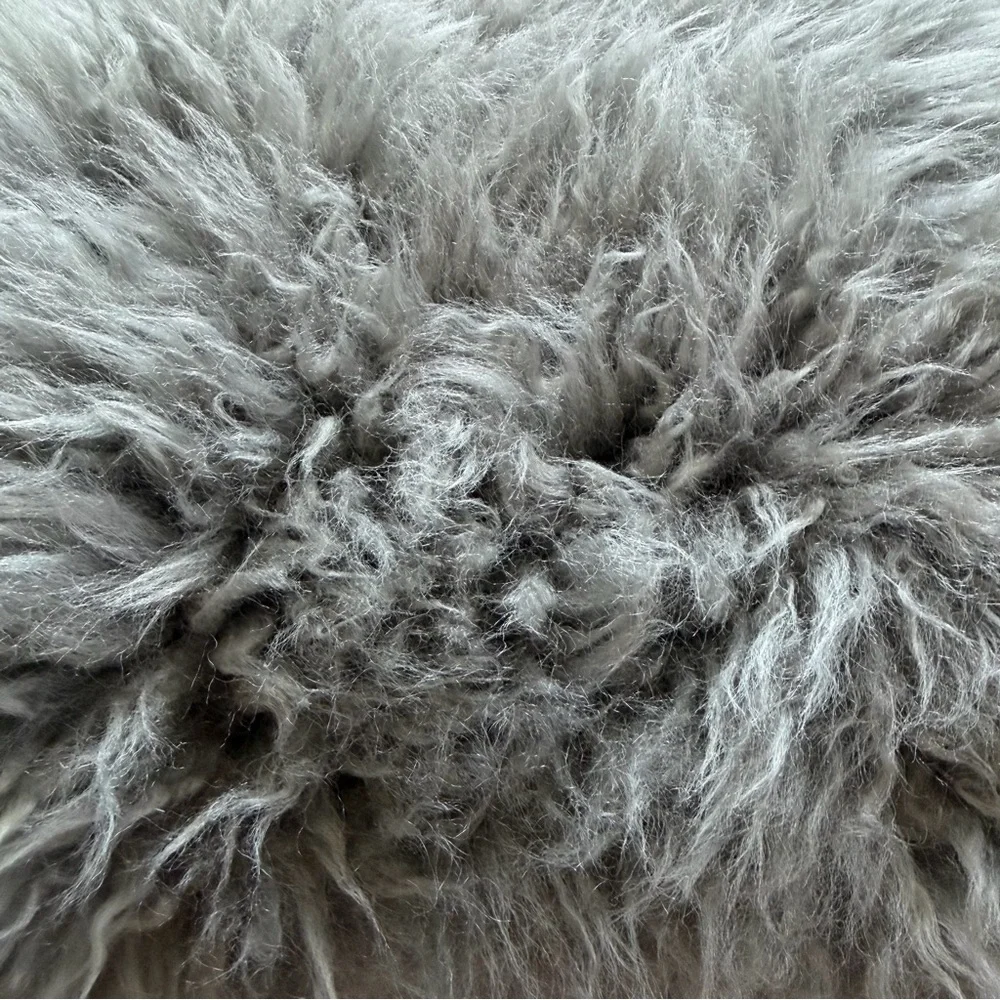 Icelandic Sheepskin Pillow 18x10 Gray Long Wool Fur Cushion Scandinavian Hygge